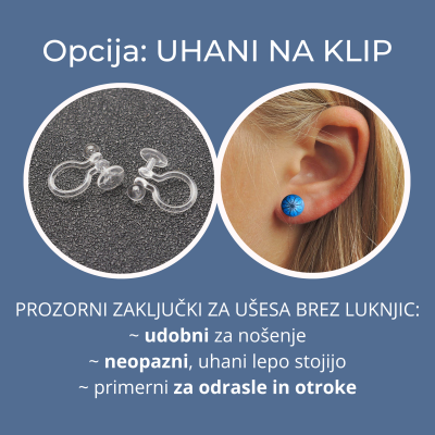 Modri mandala okrogli uhani na klip