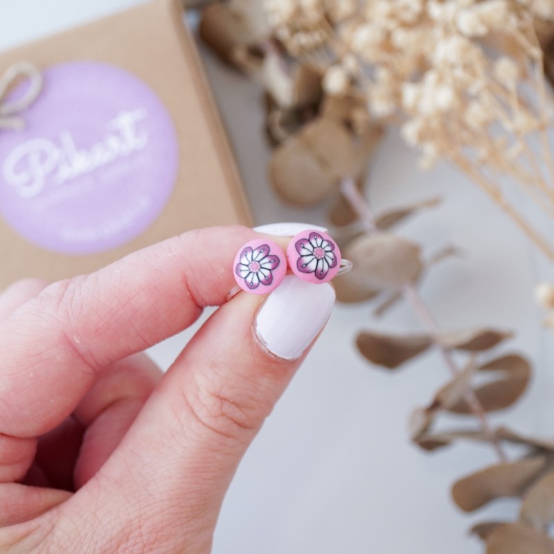 Roza otroški uhani za nepreluknjana ušesa z motivom rožice