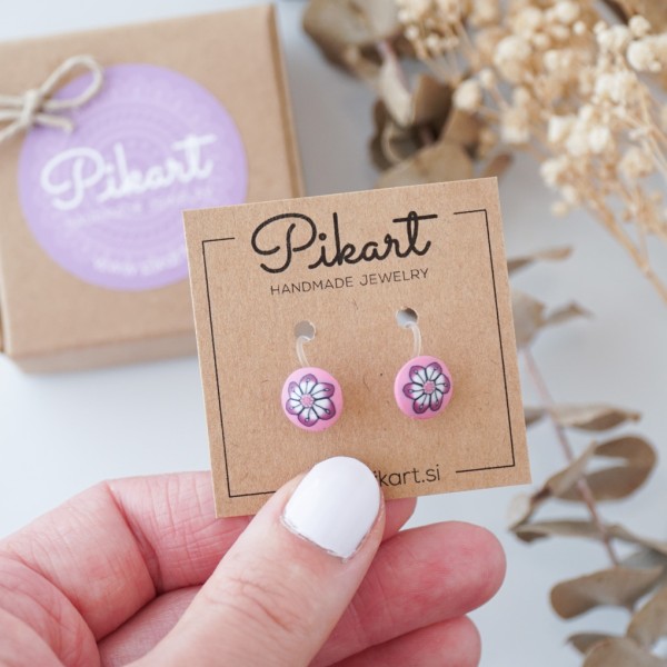 Roza otroški uhani za nepreluknjana ušesa z motivom rožice