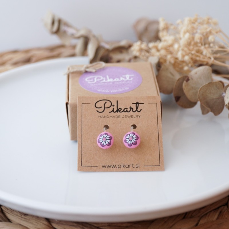 Roza otroški uhani za nepreluknjana ušesa z motivom rožice