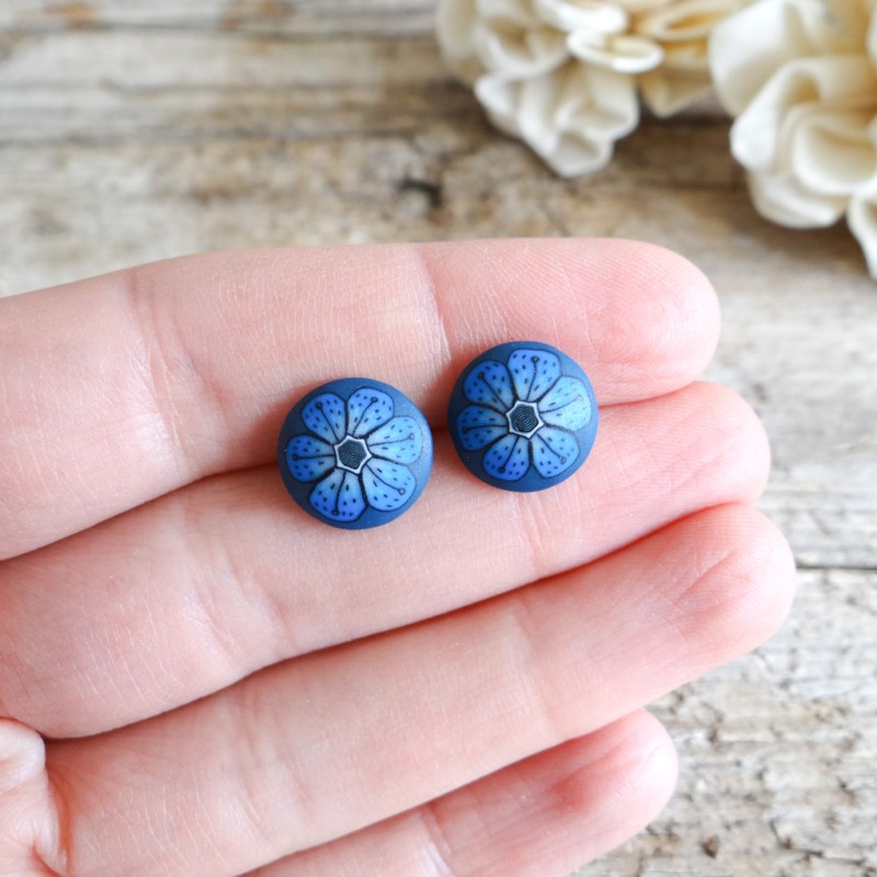 Modri okrogli uhani na klip