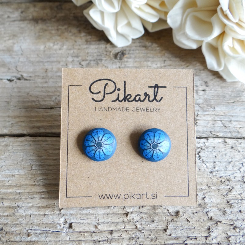 Modri okrogli uhani na klip