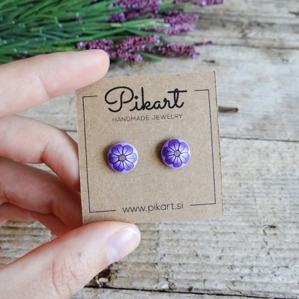 Vijolični okrogli uhančki na klip za otroke