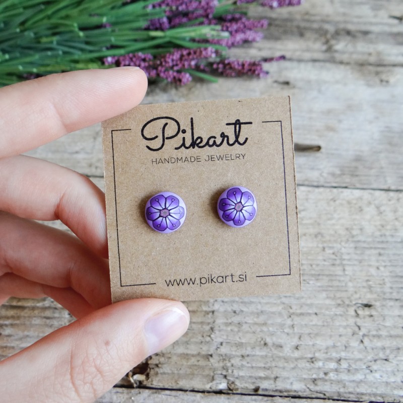 Vijolični okrogli uhančki na klip za otroke