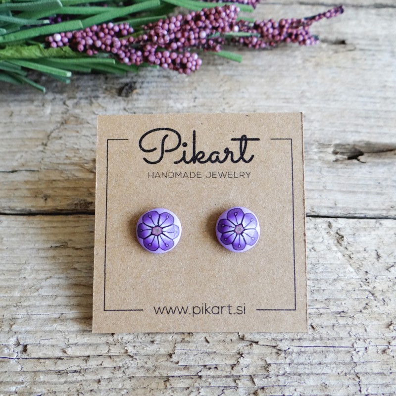 Vijolični okrogli uhančki na klip za otroke