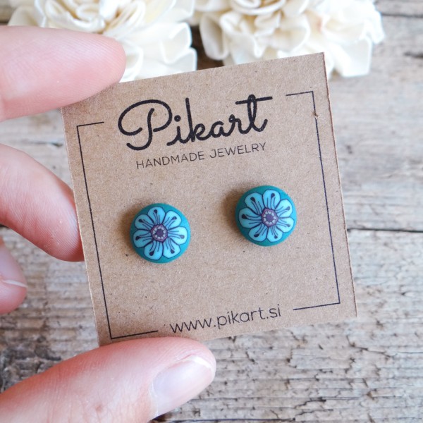 Zeleno modri majhni uhani za ušesa brez lukenj