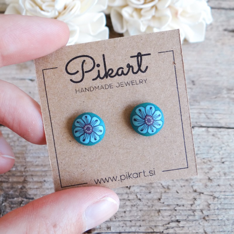 Zeleno modri majhni uhani za ušesa brez lukenj