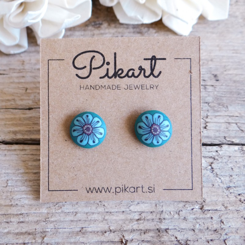 Zeleno modri majhni uhani za ušesa brez lukenj