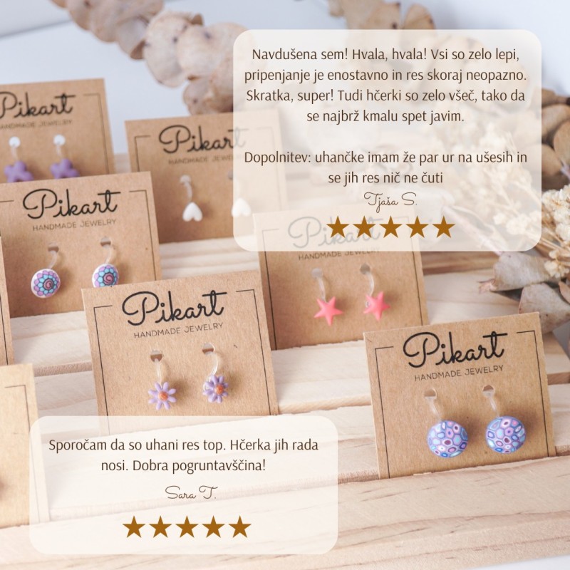 Roza otroški uhani za nepreluknjana ušesa z motivom rožice