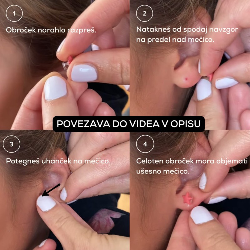 Roza otroški uhani za nepreluknjana ušesa z motivom rožice