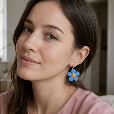 Viseči uhani rožica - ročno izdelani fimo uhani