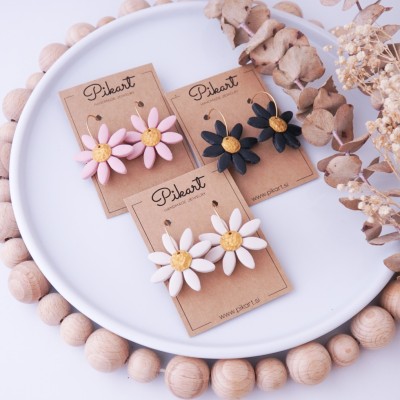 Viseči uhani marjetice - ročno izdelani cvetlični uhani