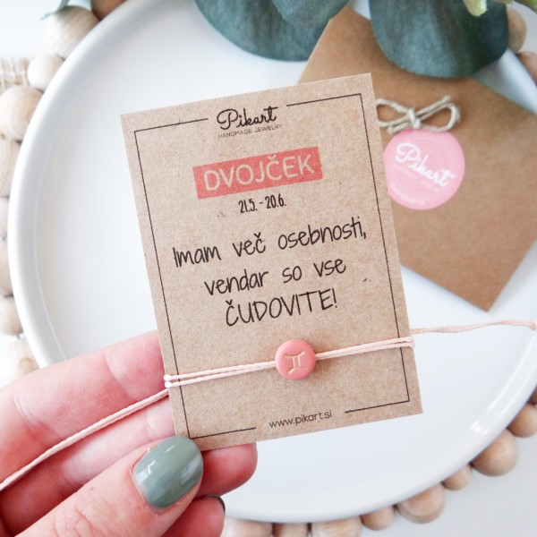 Zodiak zapestnica z astrološkim znakom DVOJČEK