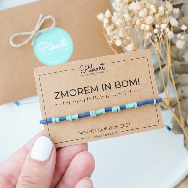 Modro zelena personalizirana zapestnica z napisom v Morsejevi abecedi