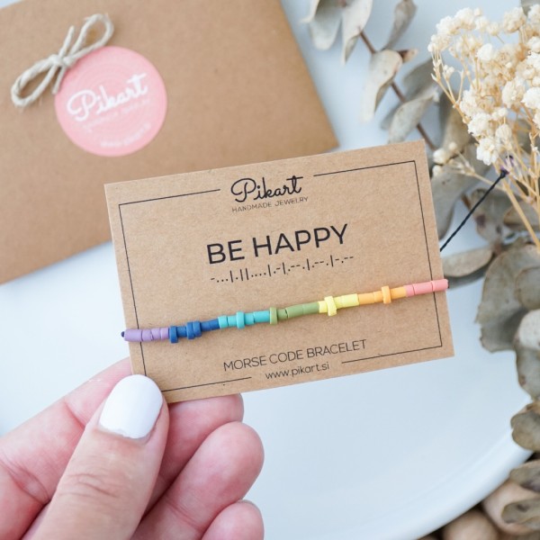 Mavrična personalizirana zapestnica z napisom v Morsejevi abecedi