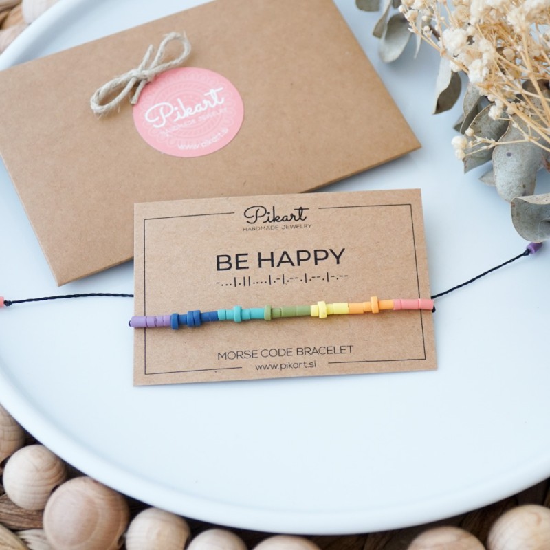 Mavrična personalizirana zapestnica z napisom v Morsejevi abecedi