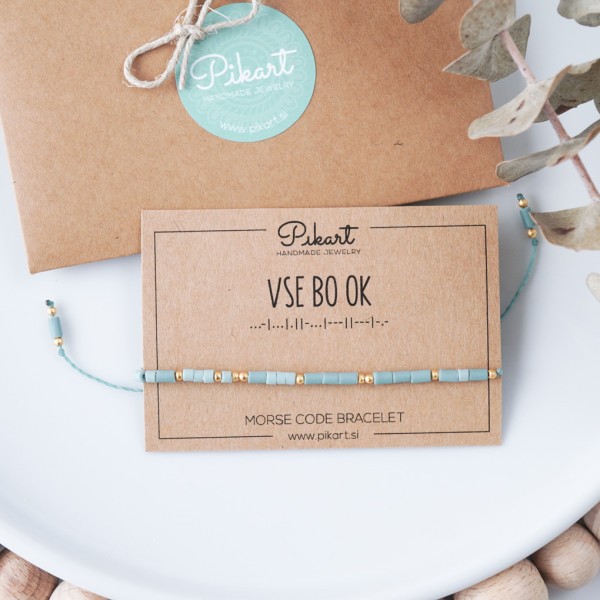 Turkizno zlata personalizirana zapestnica z napisom v Morsejevi abecedi