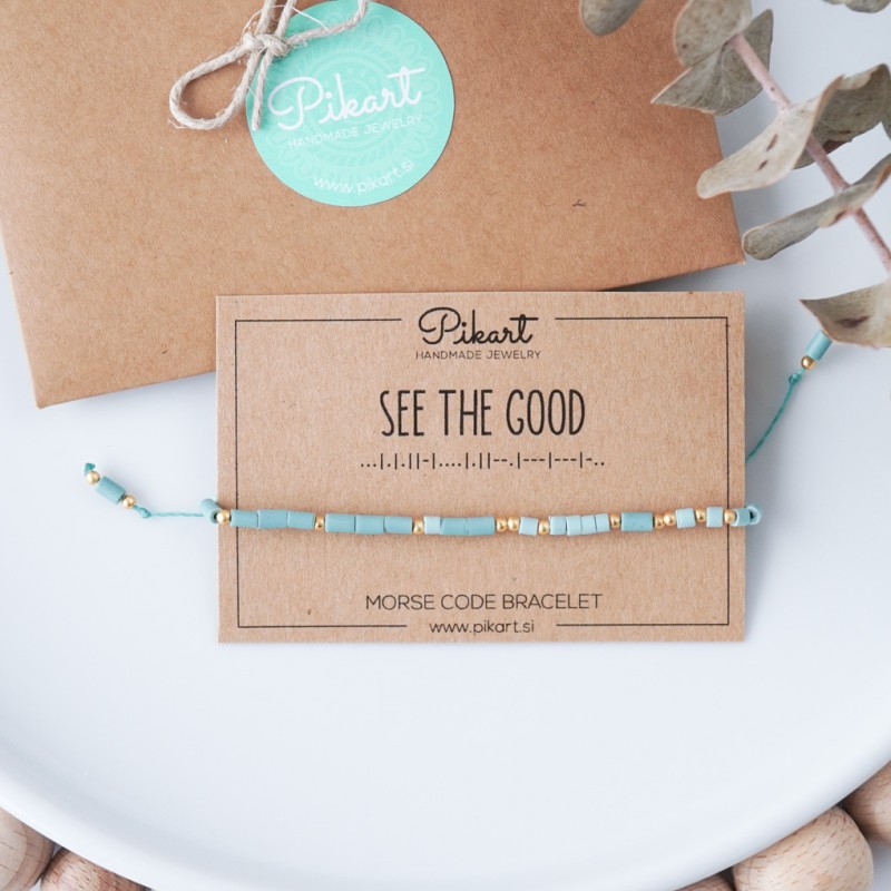 Turkizno zlata personalizirana zapestnica z napisom v Morsejevi abecedi