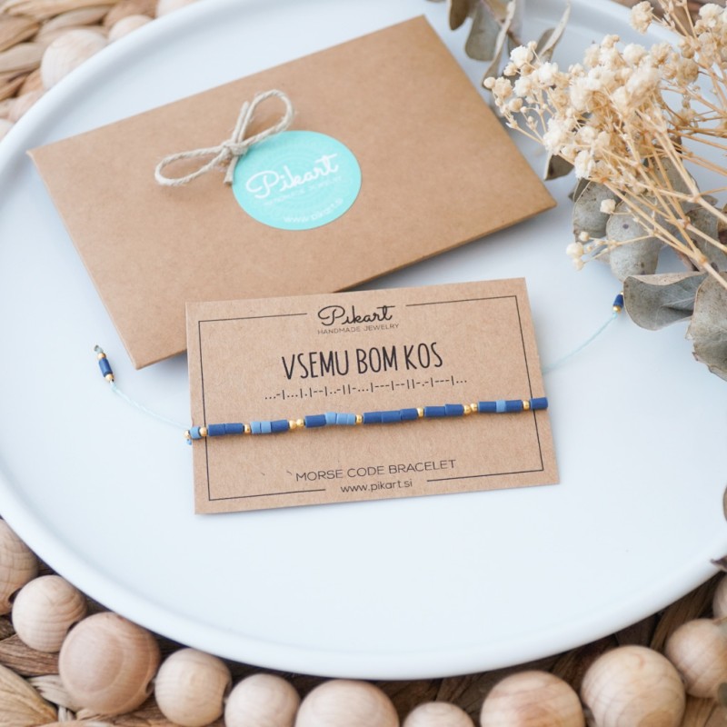 Modro zlata personalizirana zapestnica z napisom v Morsejevi abecedi