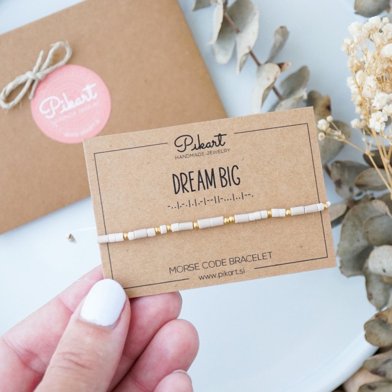 Bež zlata personalizirana zapestnica z napisom v Morsejevi abecedi