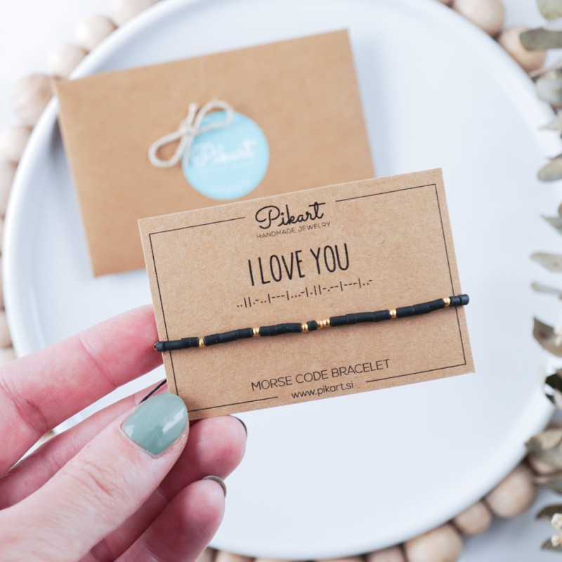 Črno zlata personalizirana zapestnica z napisom v Morsejevi abecedi