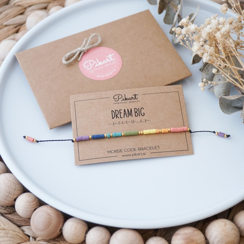 Mavrično zlata personalizirana zapestnica z napisom v Morsejevi abecedi