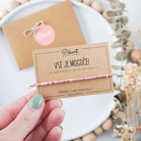 Lila zlata personalizirana zapestnica z napisom v Morsejevi abecedi