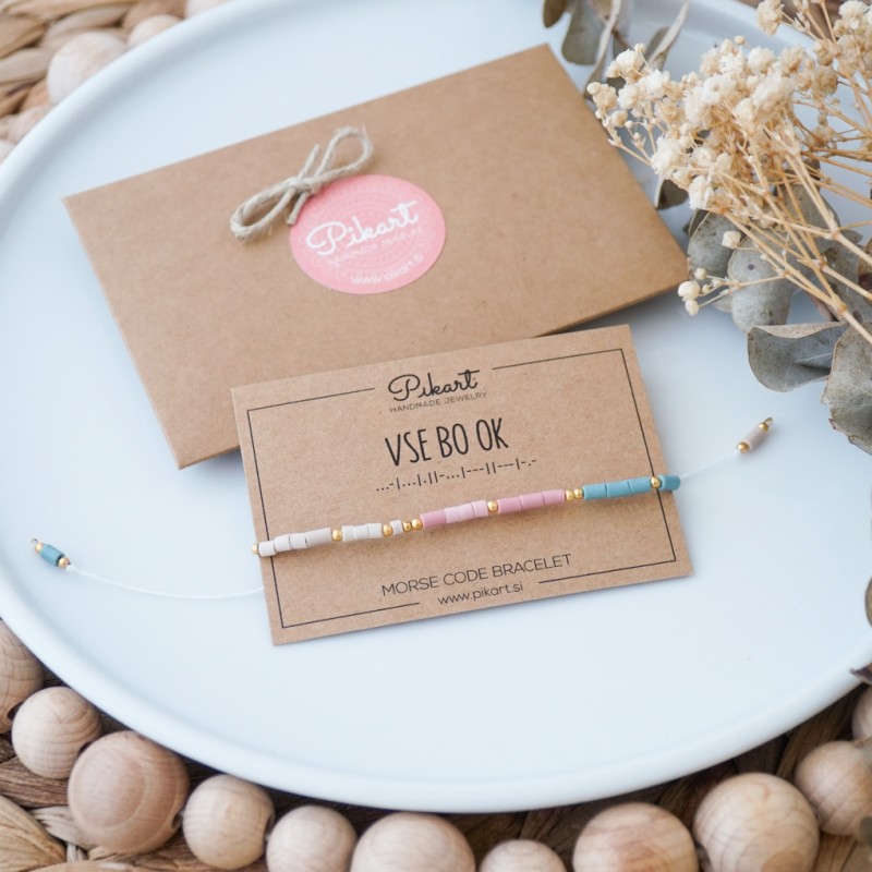 Pastelno zlata personalizirana zapestnica z napisom v Morsejevi abecedi